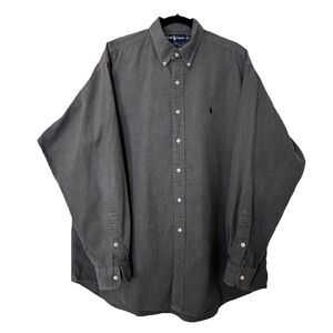 Vintage Ralph Lauren Blake Men Shirt 100% Two-Ply Cotton XL Gingham Gray Casual